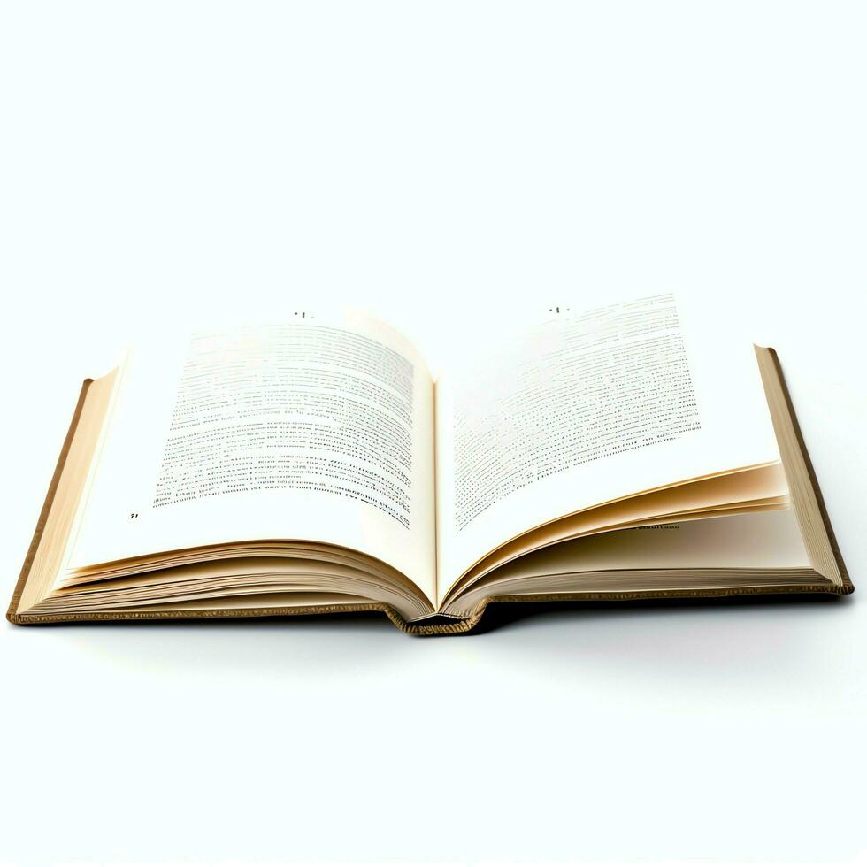 Overhead view of open book with empty blank white pages. Notebook composition for catalog, magazines concept by AI Generated photo