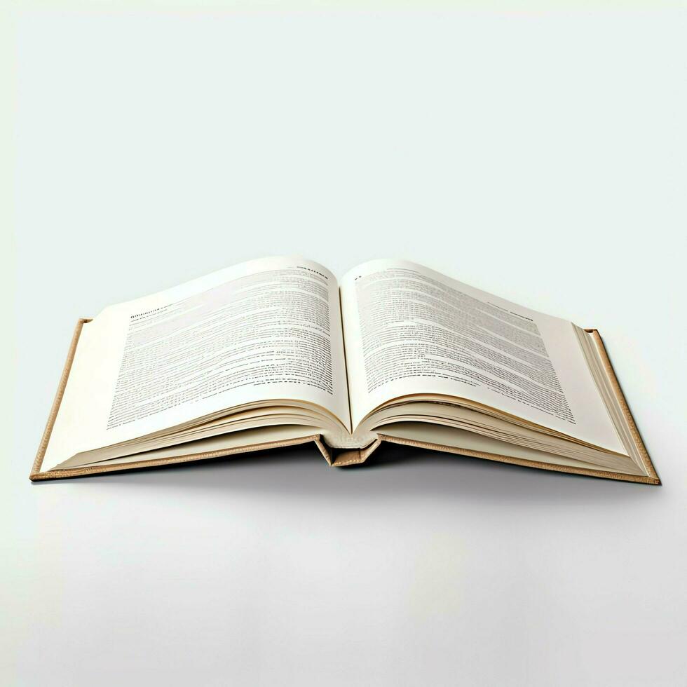 Overhead view of open book with empty blank white pages. Notebook composition for catalog, magazines concept by AI Generated photo