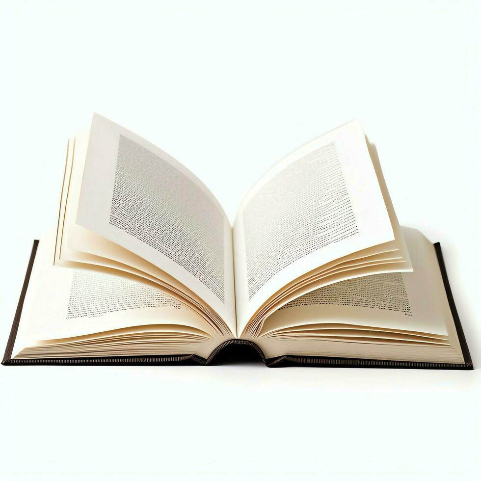 Overhead view of open book with empty blank white pages. Notebook composition for catalog, magazines concept by AI Generated photo