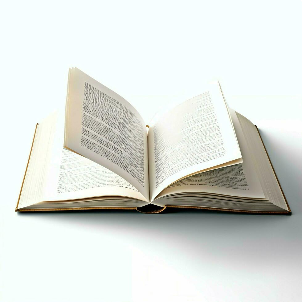Overhead view of open book with empty blank white pages. Notebook composition for catalog, magazines concept by AI Generated photo