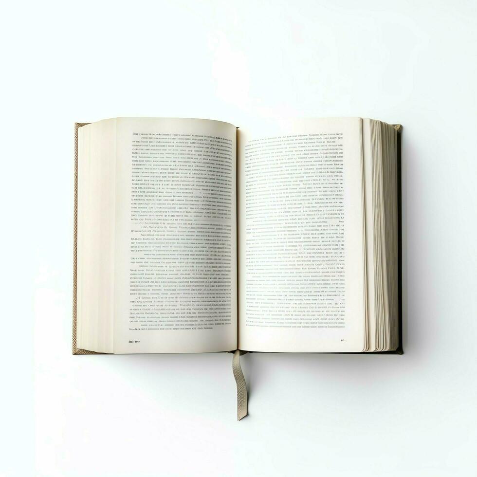 Overhead view of open book with empty blank white pages. Notebook composition for catalog, magazines concept by AI Generated photo