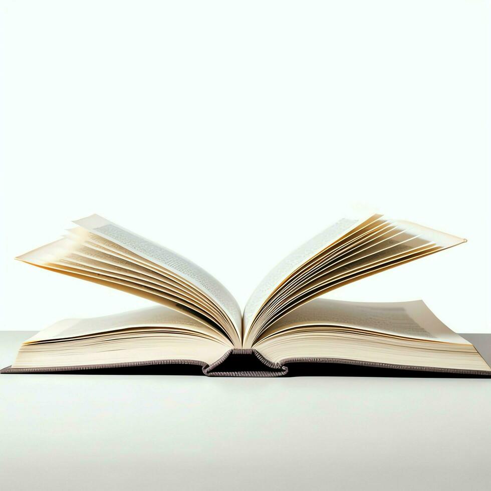Overhead view of open book with empty blank white pages. Notebook composition for catalog, magazines concept by AI Generated photo