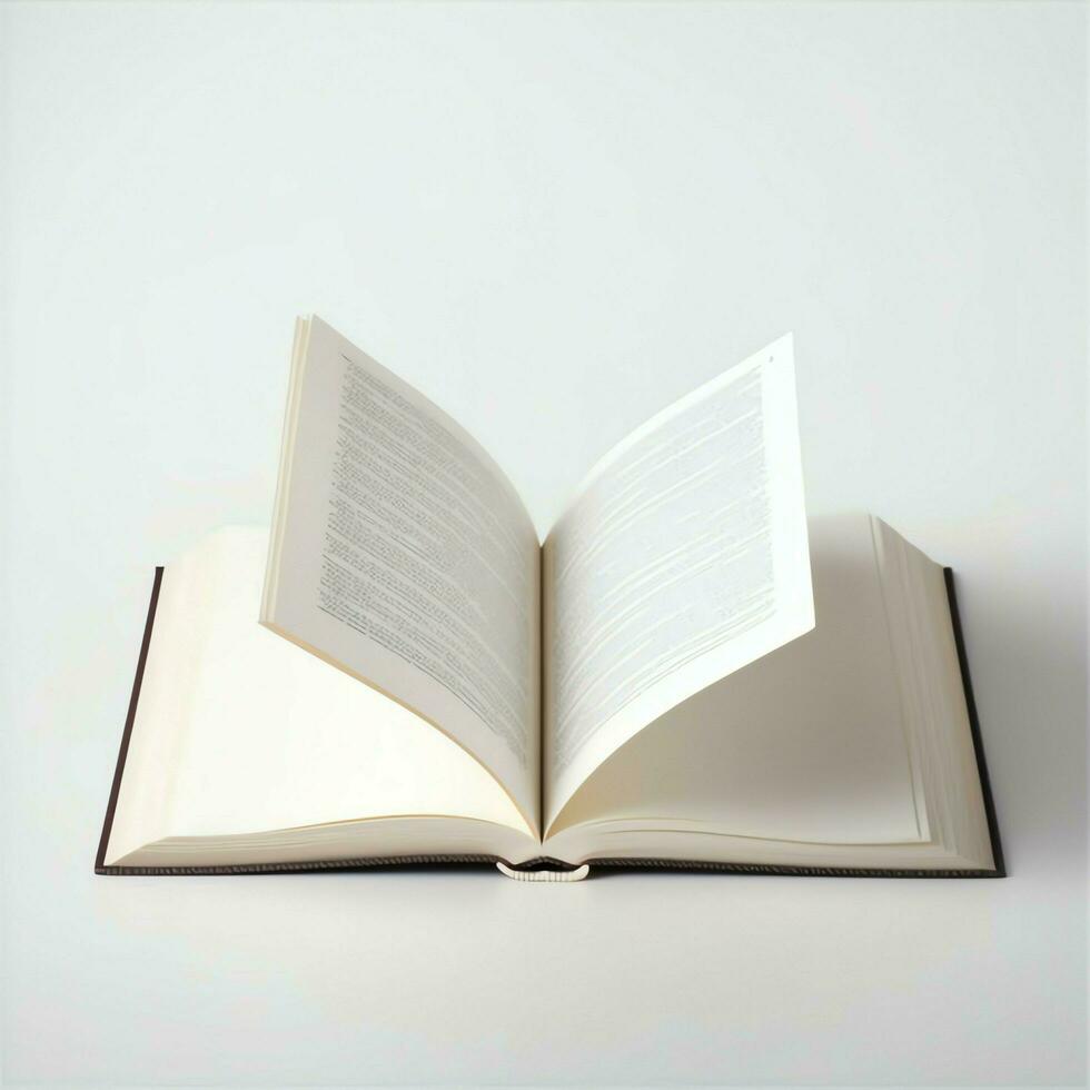 Overhead view of open book with empty blank white pages. Notebook composition for catalog, magazines concept by AI Generated photo