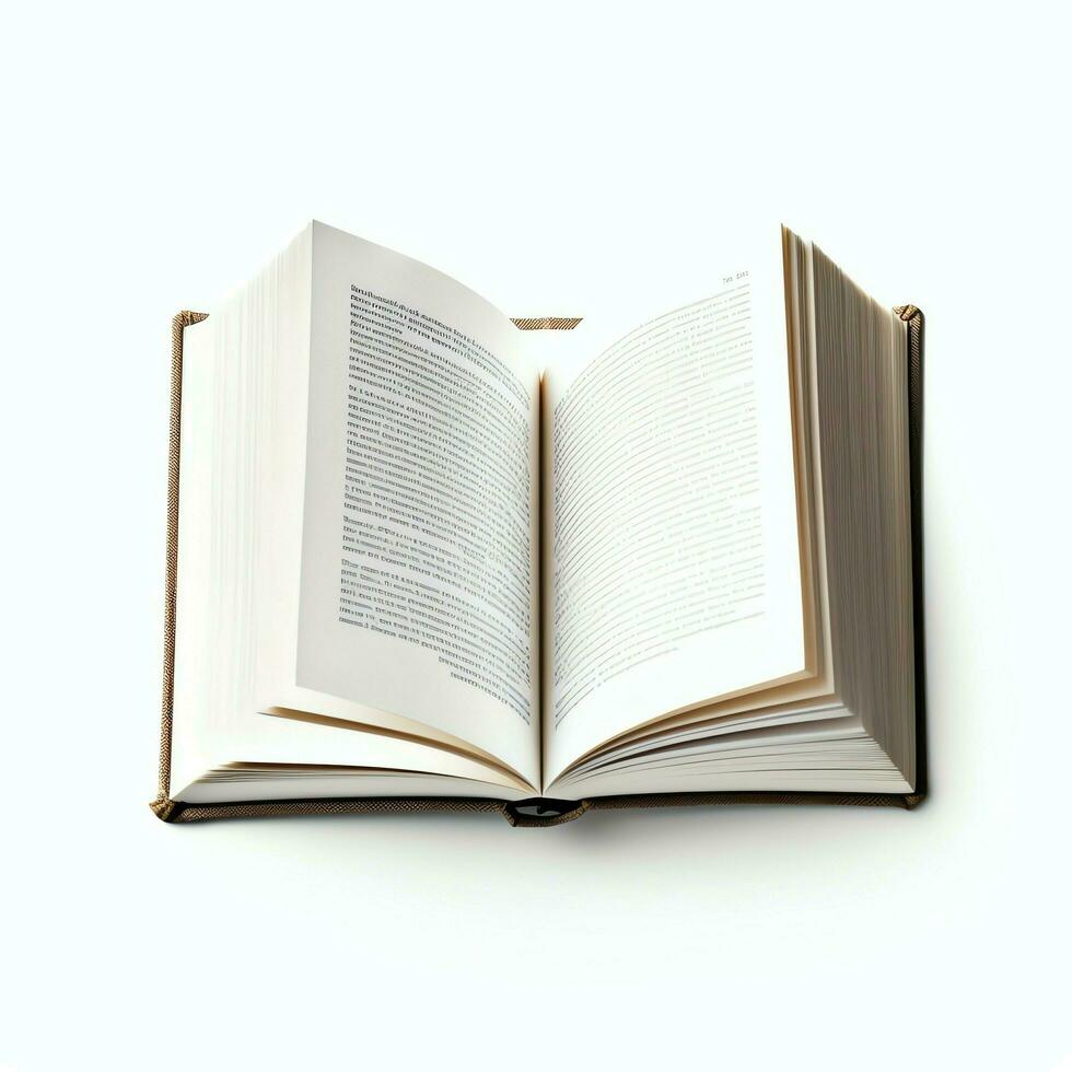 Overhead view of open book with empty blank white pages. Notebook composition for catalog, magazines concept by AI Generated photo