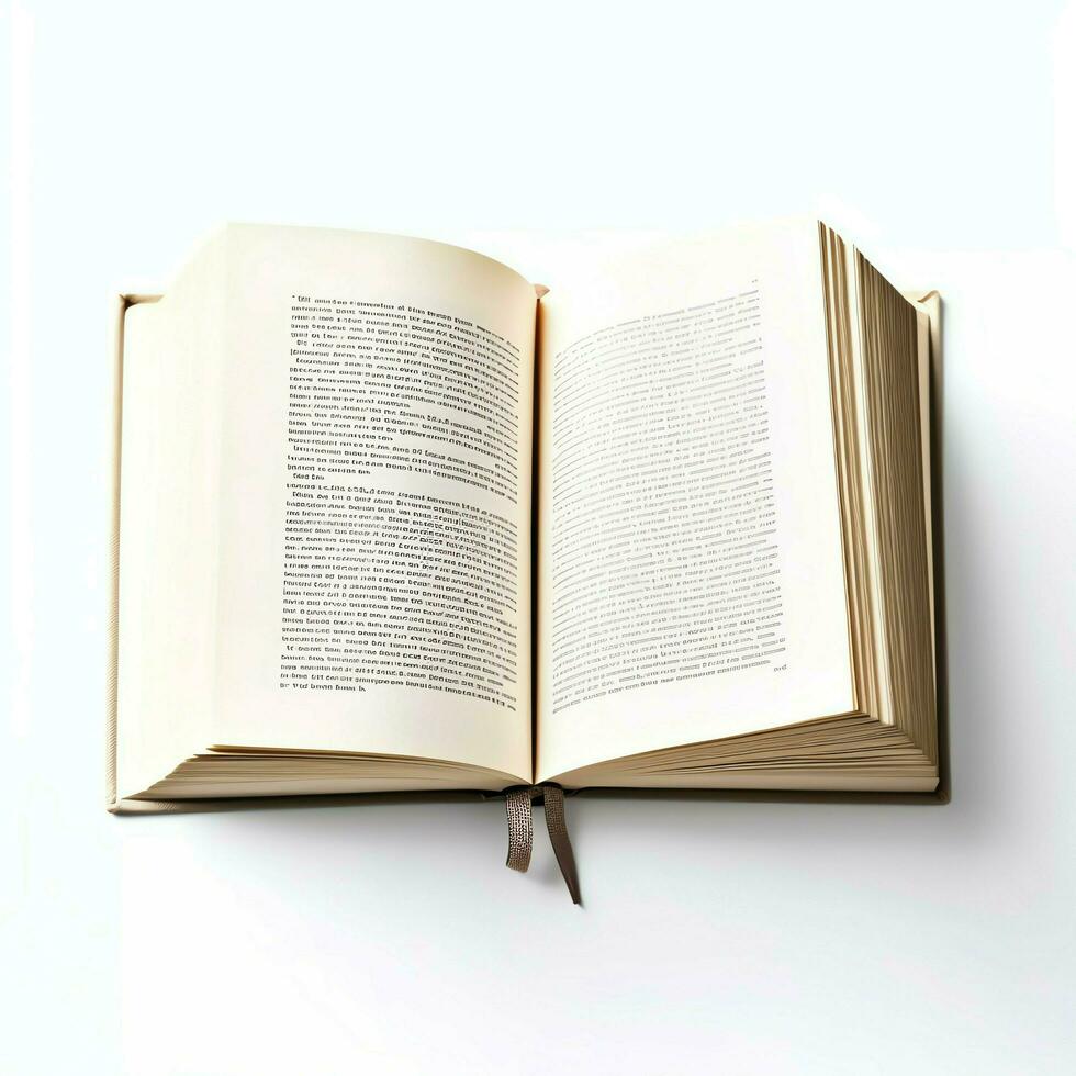 Overhead view of open book with empty blank white pages. Notebook composition for catalog, magazines concept by AI Generated photo