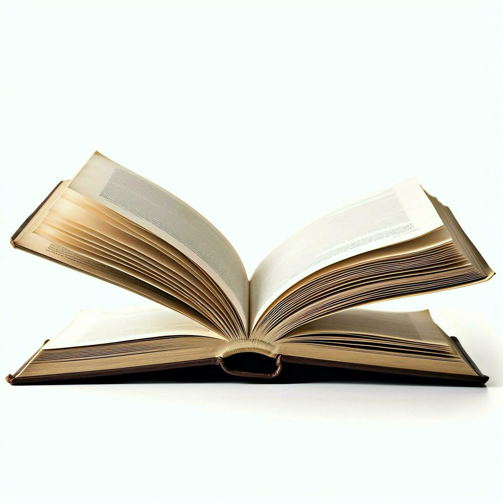 Overhead view of open book with empty blank white pages. Notebook composition for catalog, magazines concept by AI Generated photo