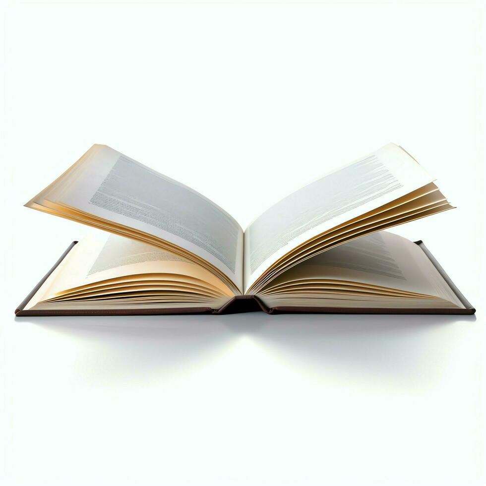 Overhead view of open book with empty blank white pages. Notebook composition for catalog, magazines concept by AI Generated photo
