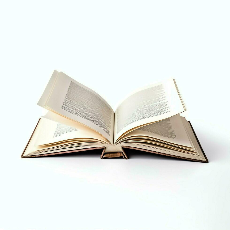 Overhead view of open book with empty blank white pages. Notebook composition for catalog, magazines concept by AI Generated photo