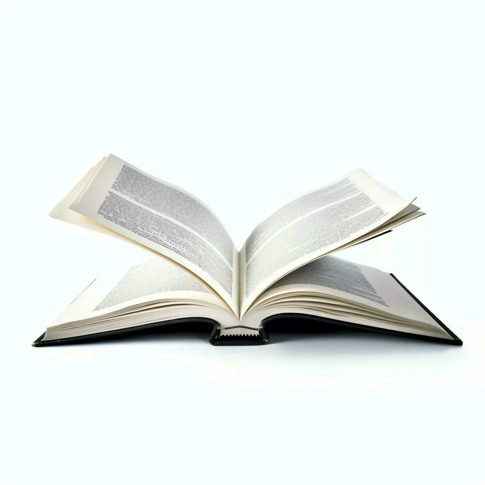 Overhead view of open book with empty blank white pages. Notebook composition for catalog, magazines concept by AI Generated photo