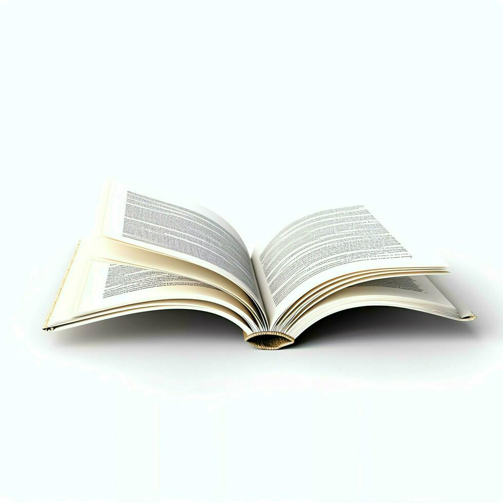 Overhead view of open book with empty blank white pages. Notebook composition for catalog, magazines concept by AI Generated photo
