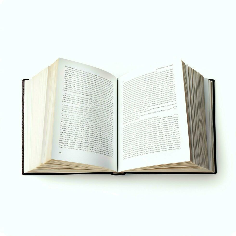 Overhead view of open book with empty blank white pages. Notebook composition for catalog, magazines concept by AI Generated photo