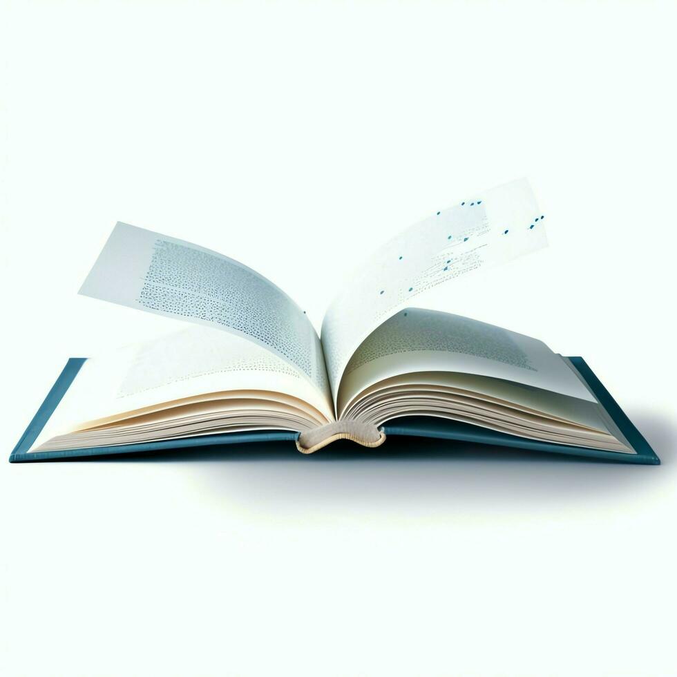 Overhead view of open book with empty blank white pages. Notebook composition for catalog, magazines concept by AI Generated photo