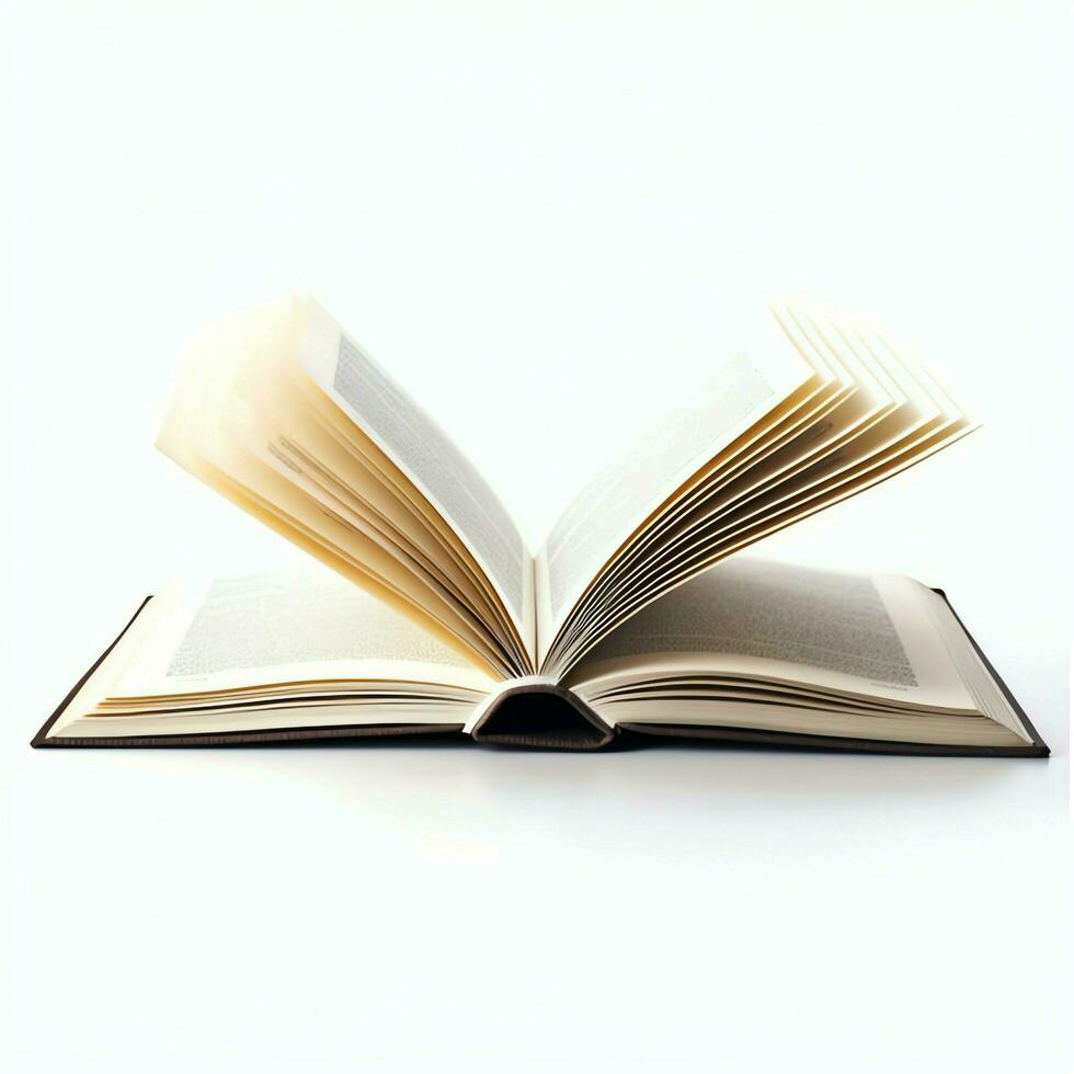 Overhead view of open book with empty blank white pages. Notebook composition for catalog, magazines concept by AI Generated photo