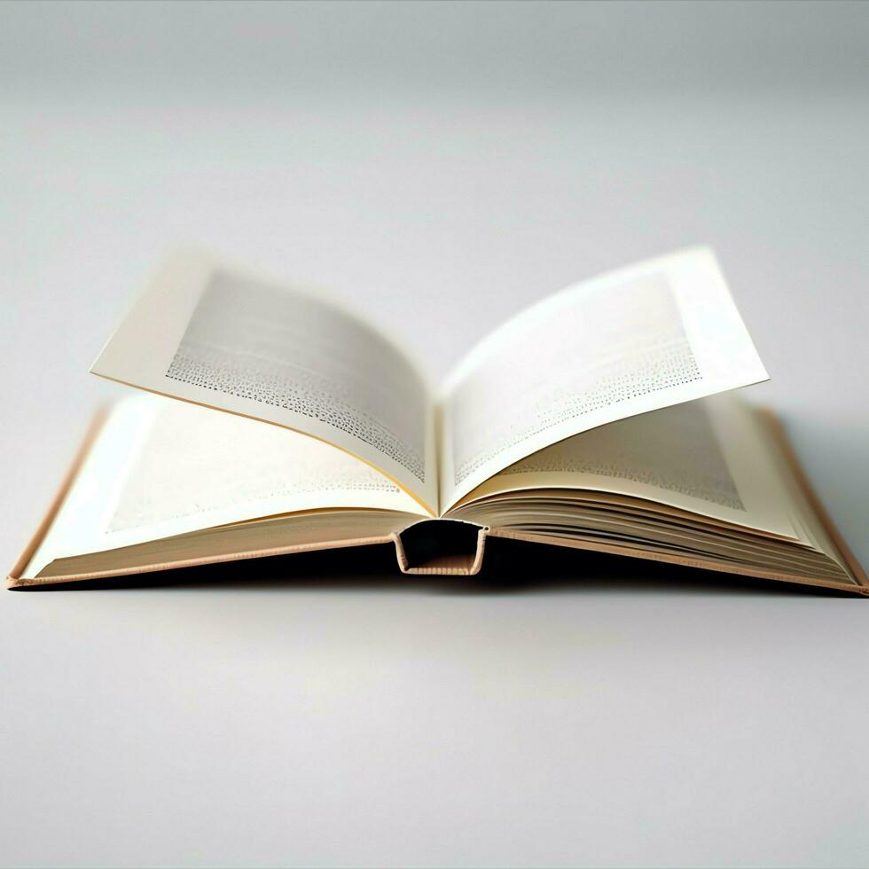 Overhead view of open book with empty blank white pages. Notebook composition for catalog, magazines concept by AI Generated photo
