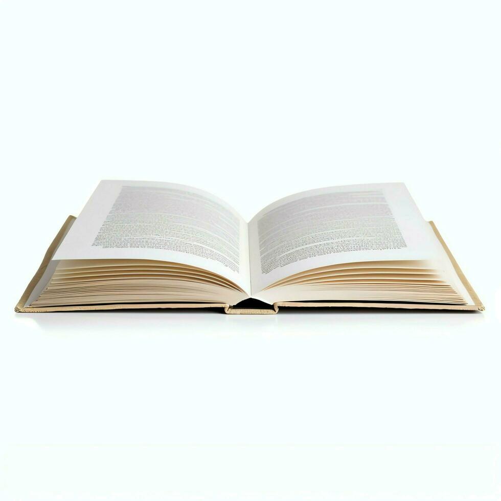 Overhead view of open book with empty blank white pages. Notebook composition for catalog, magazines concept by AI Generated photo