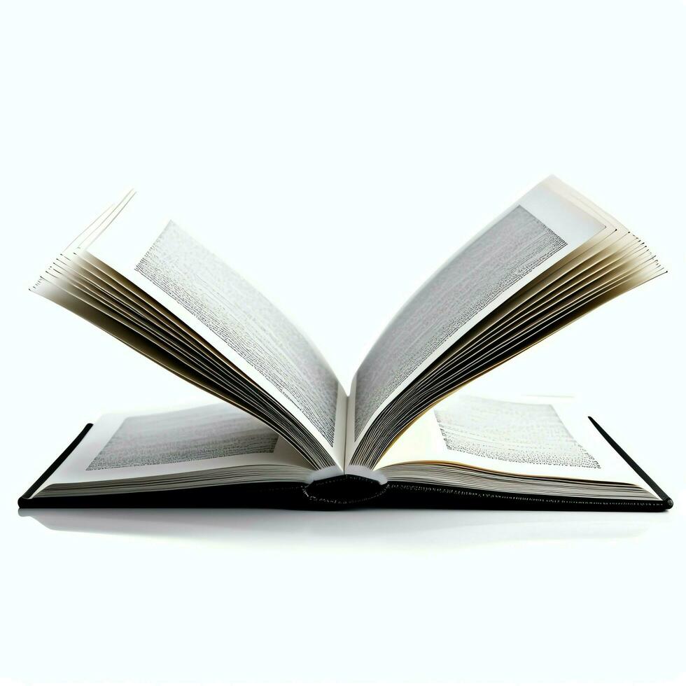 Overhead view of open book with empty blank white pages. Notebook composition for catalog, magazines concept by AI Generated photo