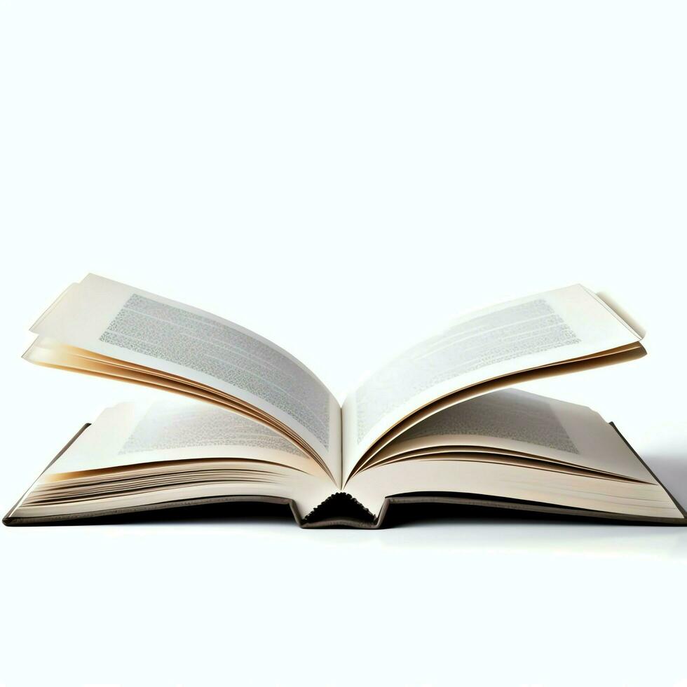Overhead view of open book with empty blank white pages. Notebook composition for catalog, magazines concept by AI Generated photo