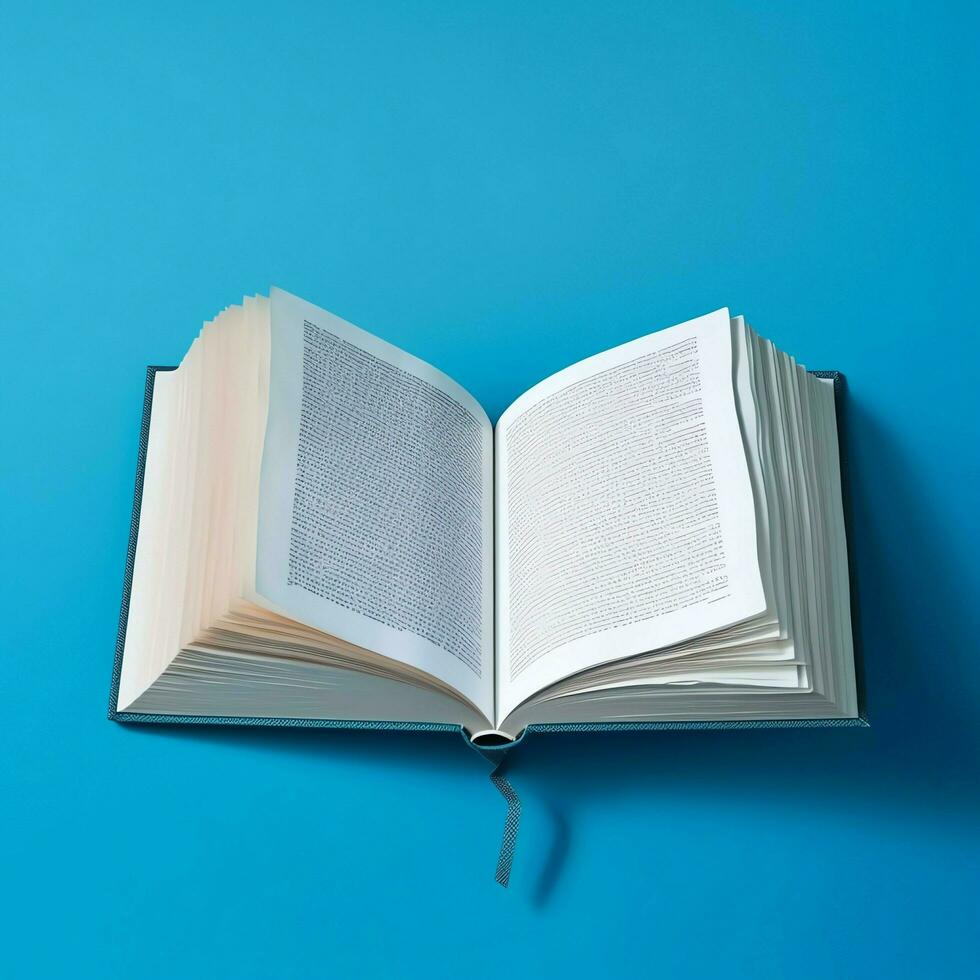 Overhead view of open book with empty blank white pages. Notebook composition for catalog, magazines concept by AI Generated photo