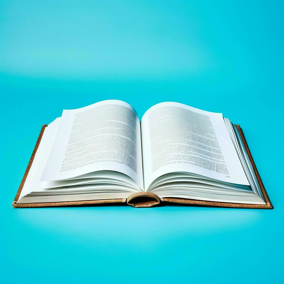 Overhead view of open book with empty blank white pages. Notebook composition for catalog, magazines concept by AI Generated photo