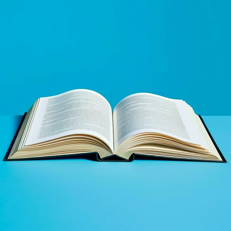 Overhead view of open book with empty blank white pages. Notebook composition for catalog, magazines concept by AI Generated photo