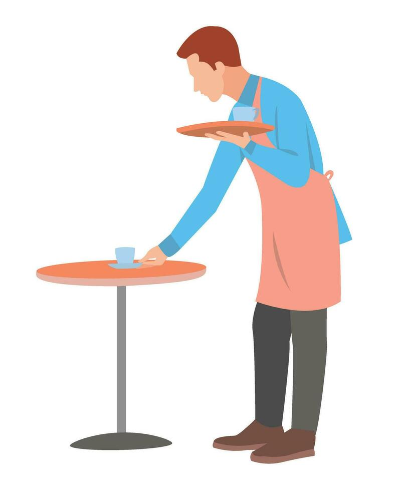 waiter leaving coffee on the table vector