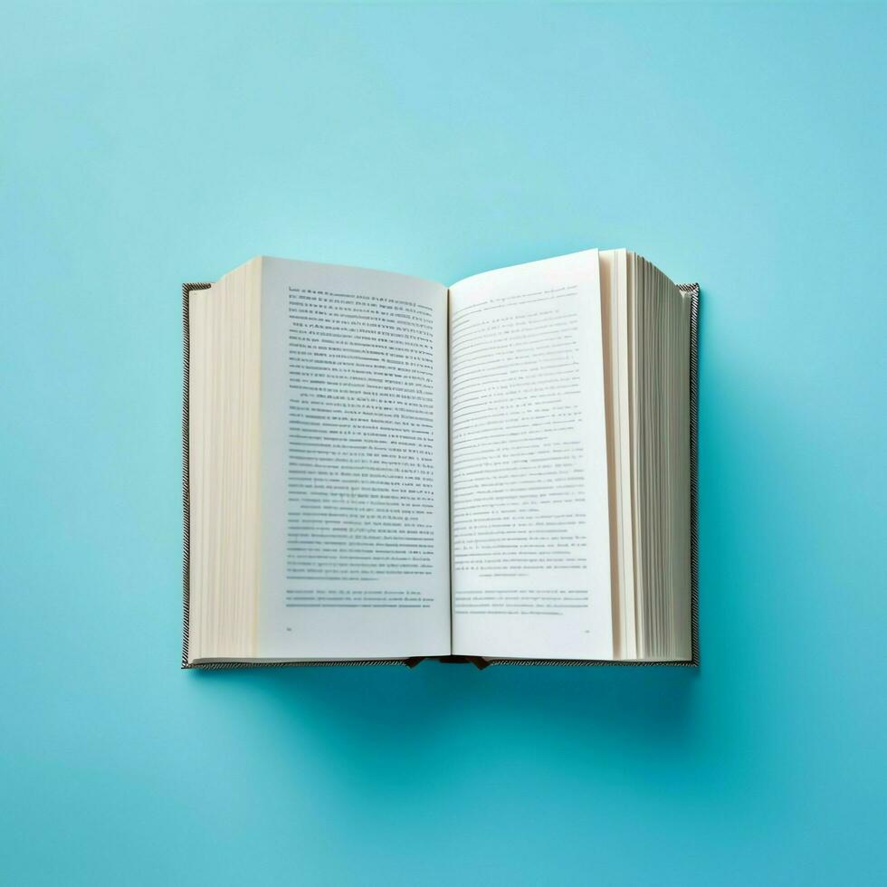 Overhead view of open book with empty blank white pages. Notebook composition for catalog, magazines concept by AI Generated photo