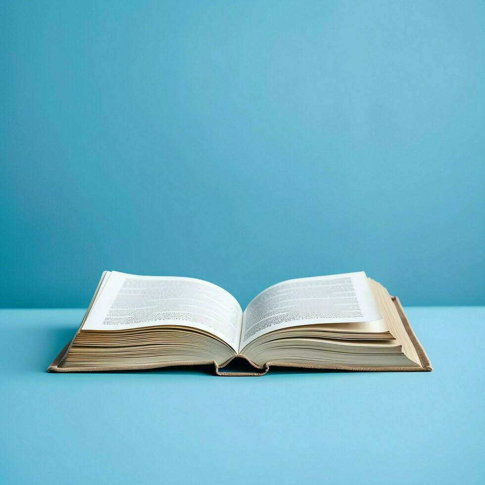 Overhead view of open book with empty blank white pages. Notebook composition for catalog, magazines concept by AI Generated photo