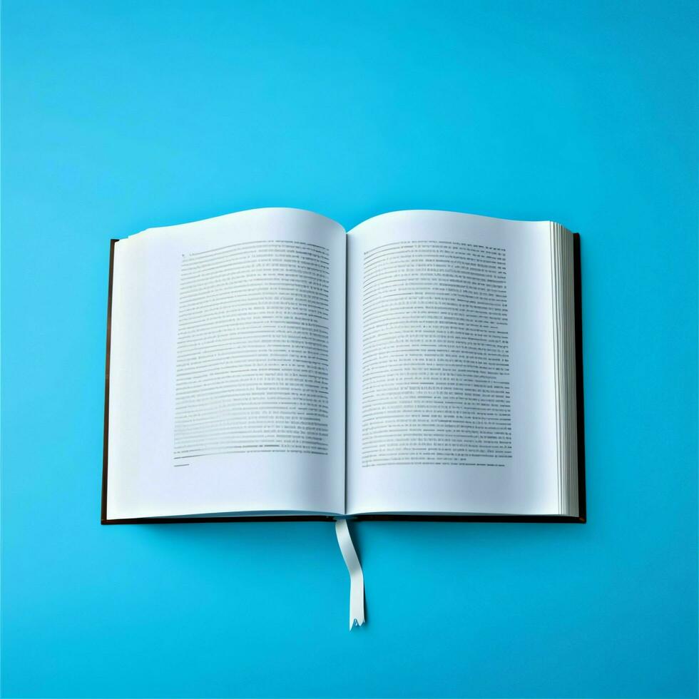Overhead view of open book with empty blank white pages. Notebook composition for catalog, magazines concept by AI Generated photo
