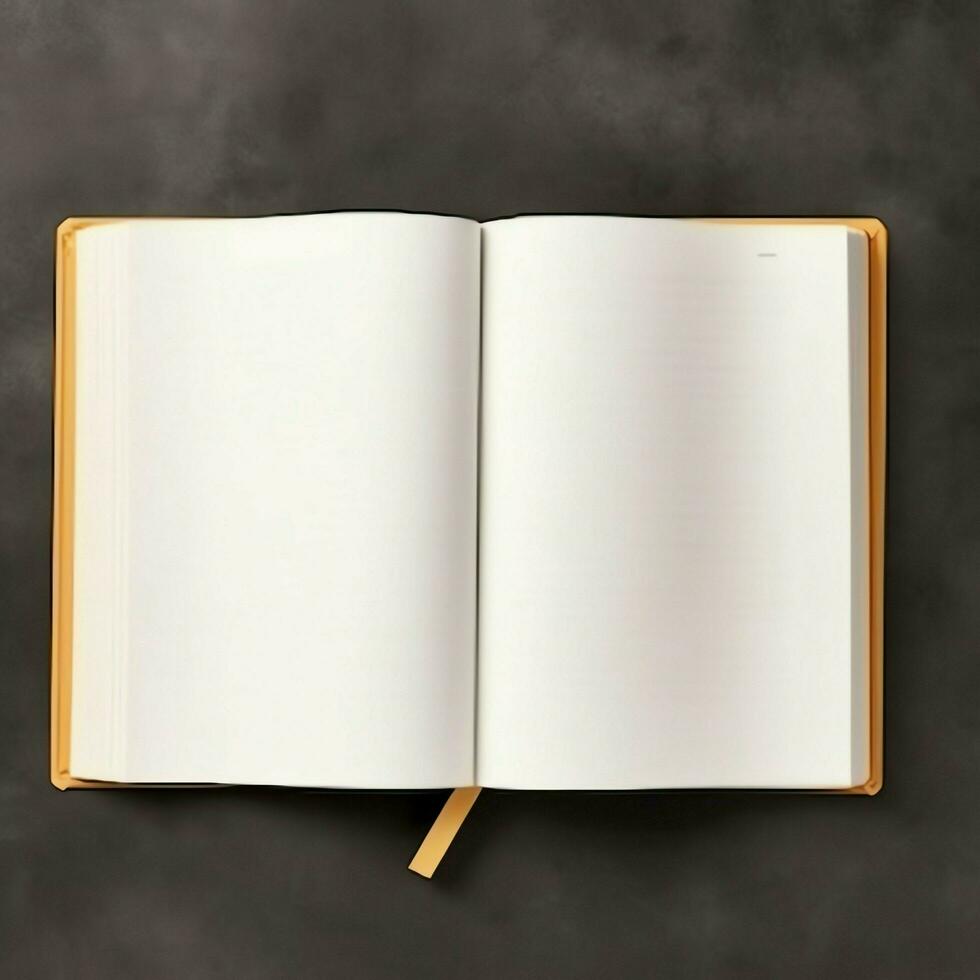 Overhead view of open book with empty blank white pages. Notebook composition for catalog, magazines concept by AI Generated photo