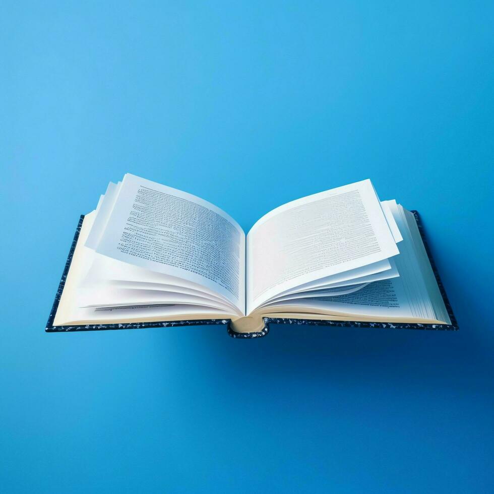 Overhead view of open book with empty blank white pages. Notebook composition for catalog, magazines concept by AI Generated photo
