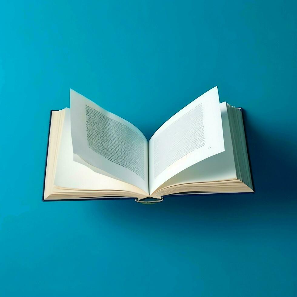Overhead view of open book with empty blank white pages. Notebook composition for catalog, magazines concept by AI Generated photo