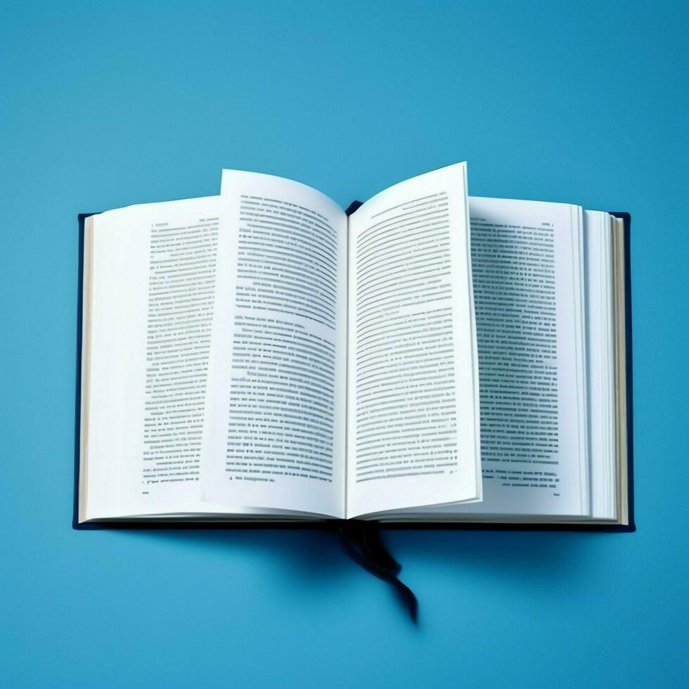 Overhead view of open book with empty blank white pages. Notebook composition for catalog, magazines concept by AI Generated photo