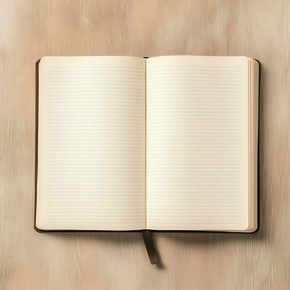 Overhead view of open book with empty blank white pages. Notebook composition for catalog, magazines concept by AI Generated photo