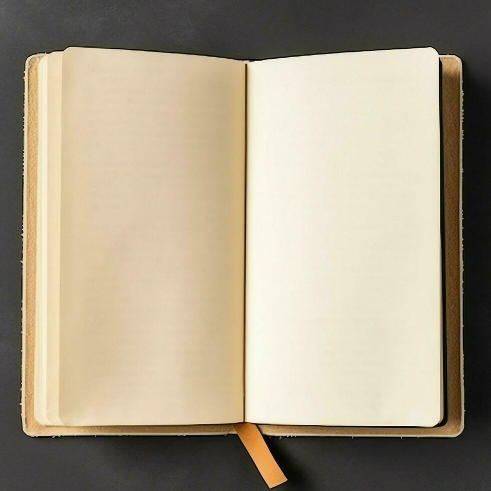 Overhead view of open book with empty blank white pages. Notebook composition for catalog, magazines concept by AI Generated photo