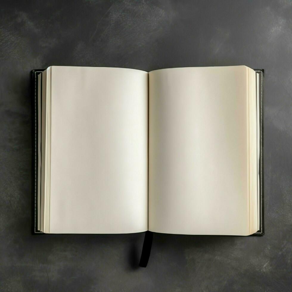 Overhead view of open book with empty blank white pages. Notebook composition for catalog, magazines concept by AI Generated photo