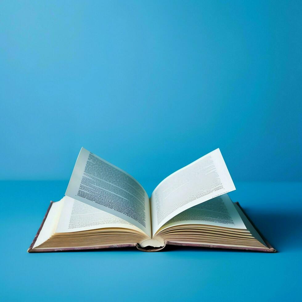 Overhead view of open book with empty blank white pages. Notebook composition for catalog, magazines concept by AI Generated photo