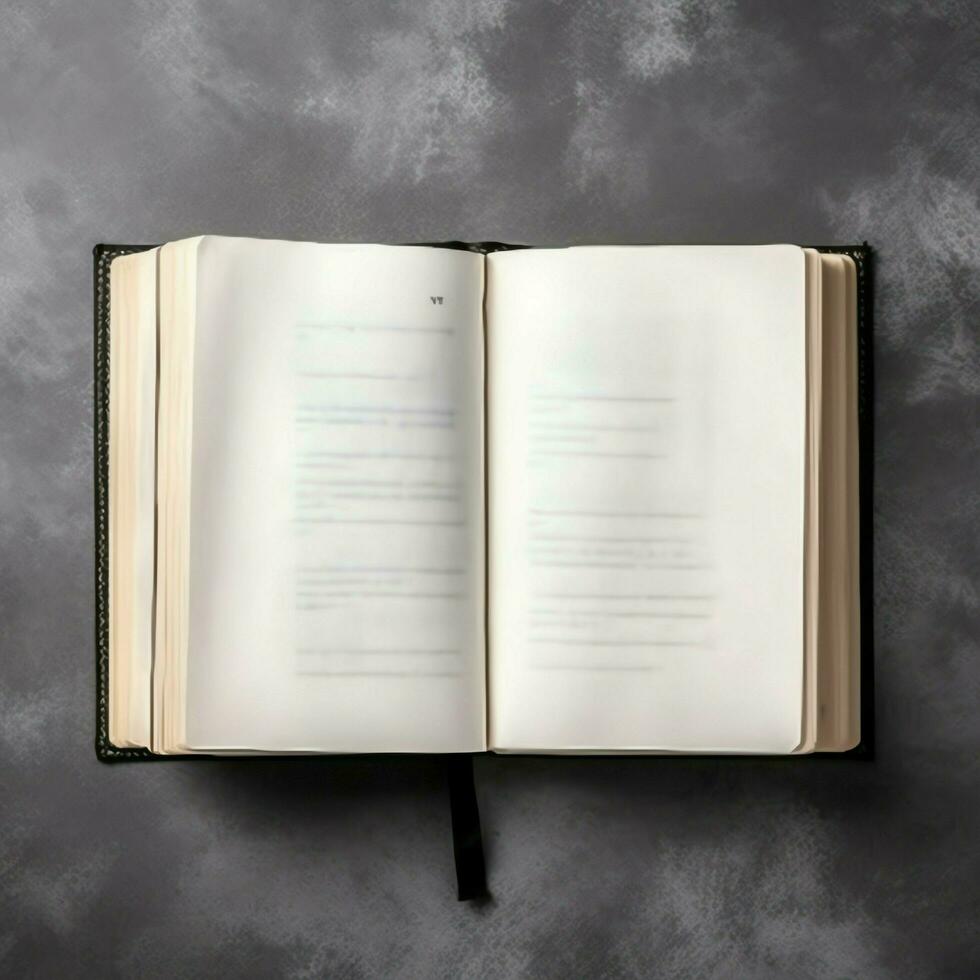 Overhead view of open book with empty blank white pages. Notebook composition for catalog, magazines concept by AI Generated photo