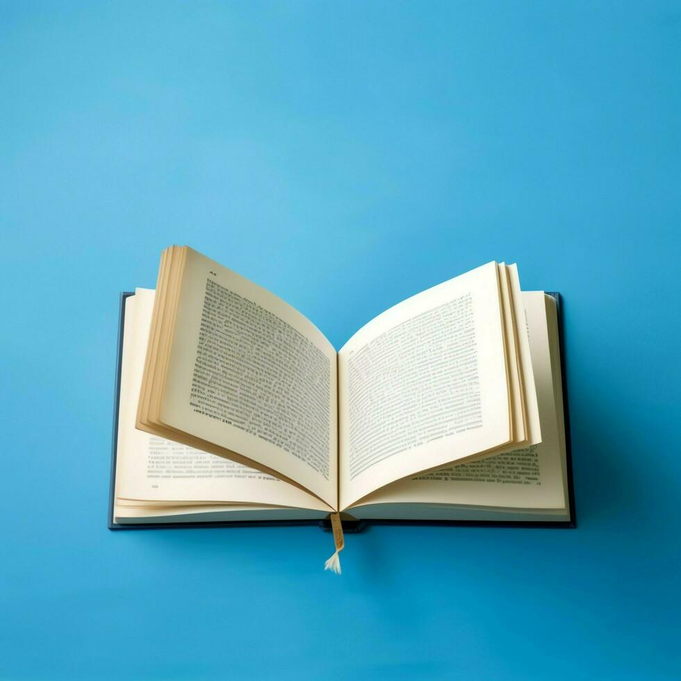 Overhead view of open book with empty blank white pages. Notebook composition for catalog, magazines concept by AI Generated photo