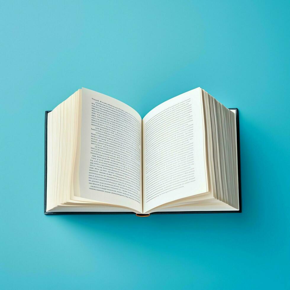 Overhead view of open book with empty blank white pages. Notebook composition for catalog, magazines concept by AI Generated photo