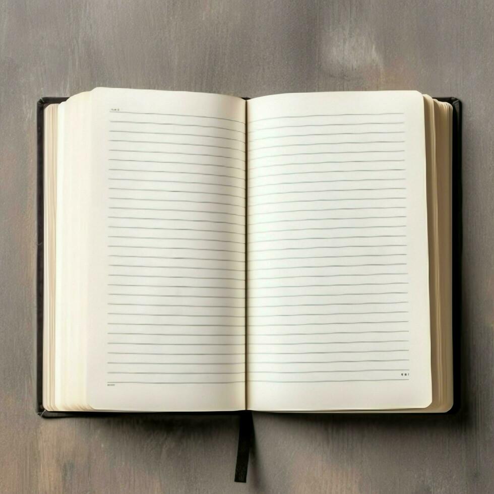 Overhead view of open book with empty blank white pages. Notebook composition for catalog, magazines concept by AI Generated photo