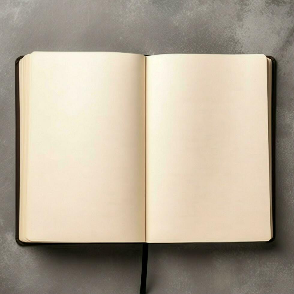 Overhead view of open book with empty blank white pages. Notebook composition for catalog, magazines concept by AI Generated photo