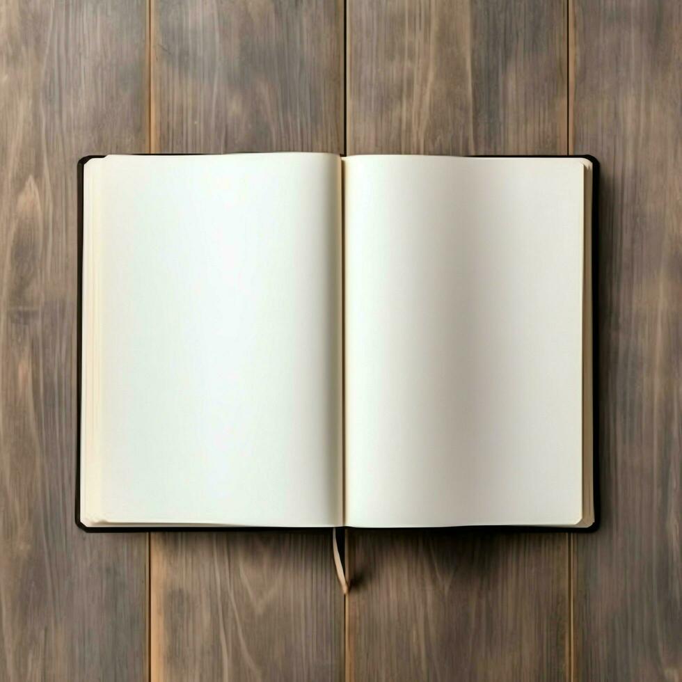 Overhead view of open book with empty blank white pages. Notebook composition for catalog, magazines concept by AI Generated photo