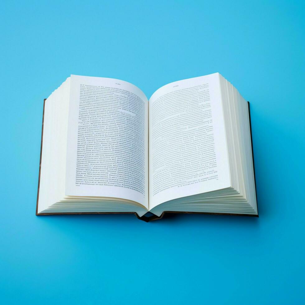 Overhead view of open book with empty blank white pages. Notebook composition for catalog, magazines concept by AI Generated photo