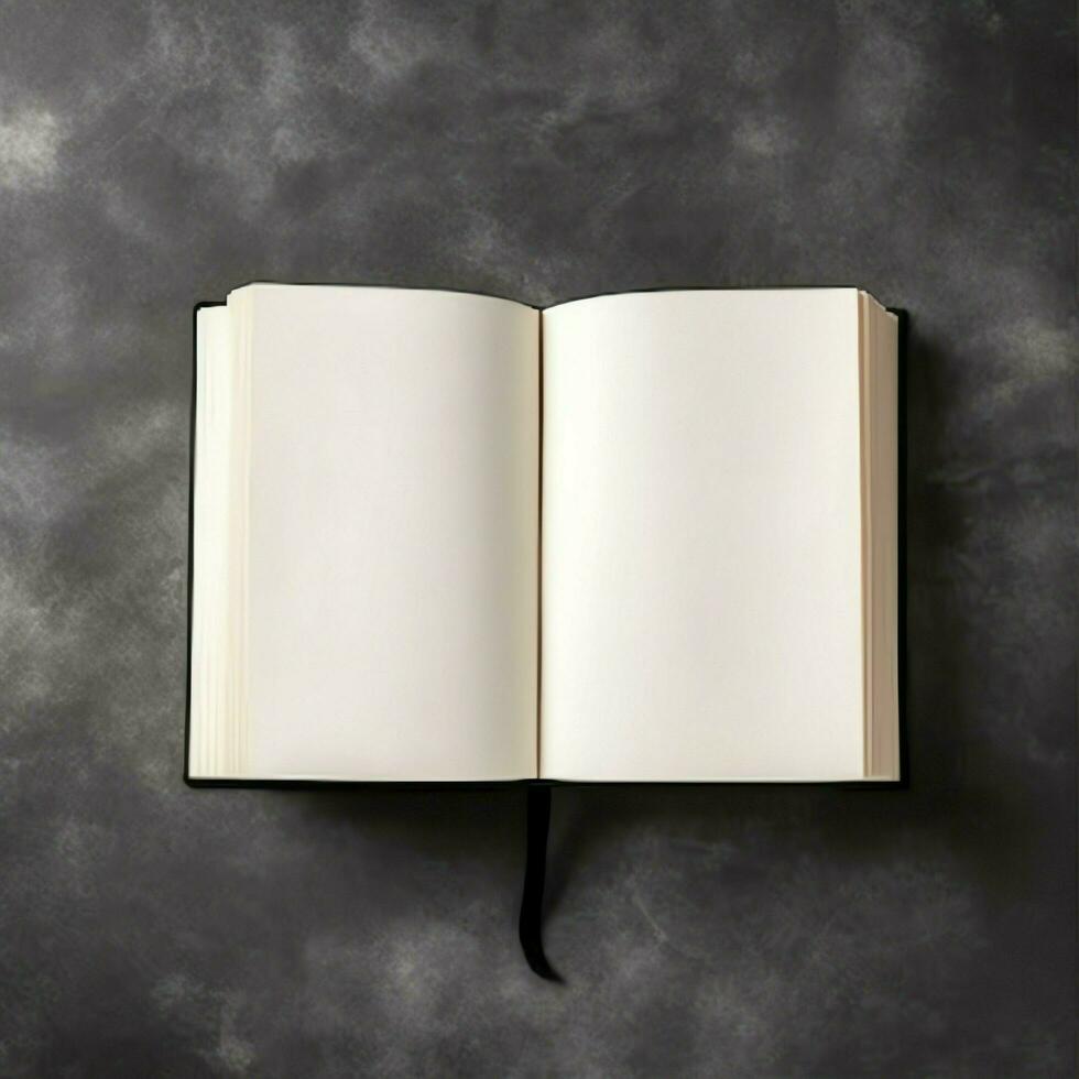 Overhead view of open book with empty blank white pages. Notebook composition for catalog, magazines concept by AI Generated photo