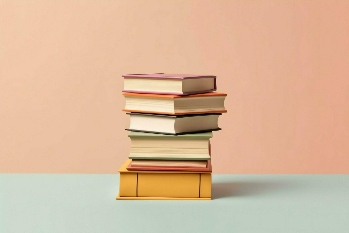 A book pile close up on a table. Front view pile book. For festival of world book day, national book day or national education day. Stack of colorful books on white background by AI Generated photo