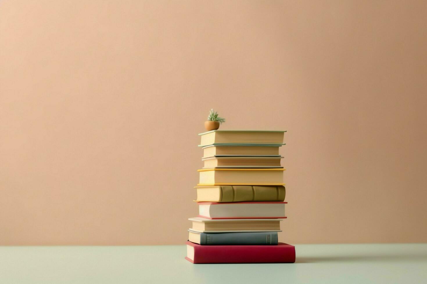 A book pile close up on a table. Front view pile book. For festival of world book day, national book day or national education day. Stack of colorful books on white background by AI Generated photo
