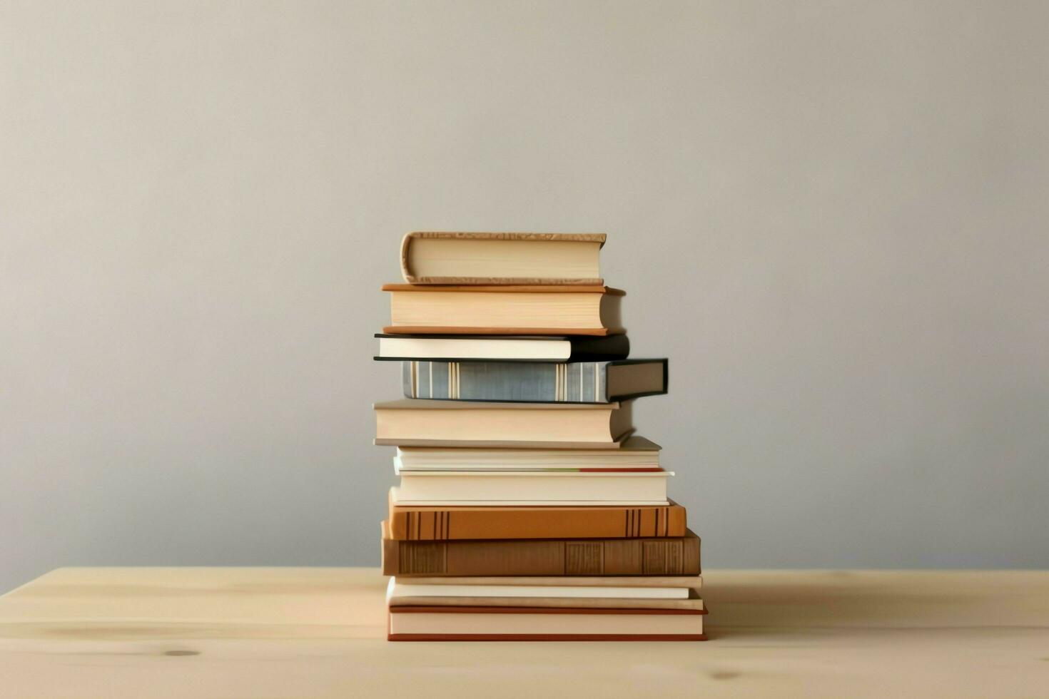A book pile close up on a table. Front view pile book. For festival of world book day, national book day or national education day. Stack of colorful books on white background by AI Generated photo