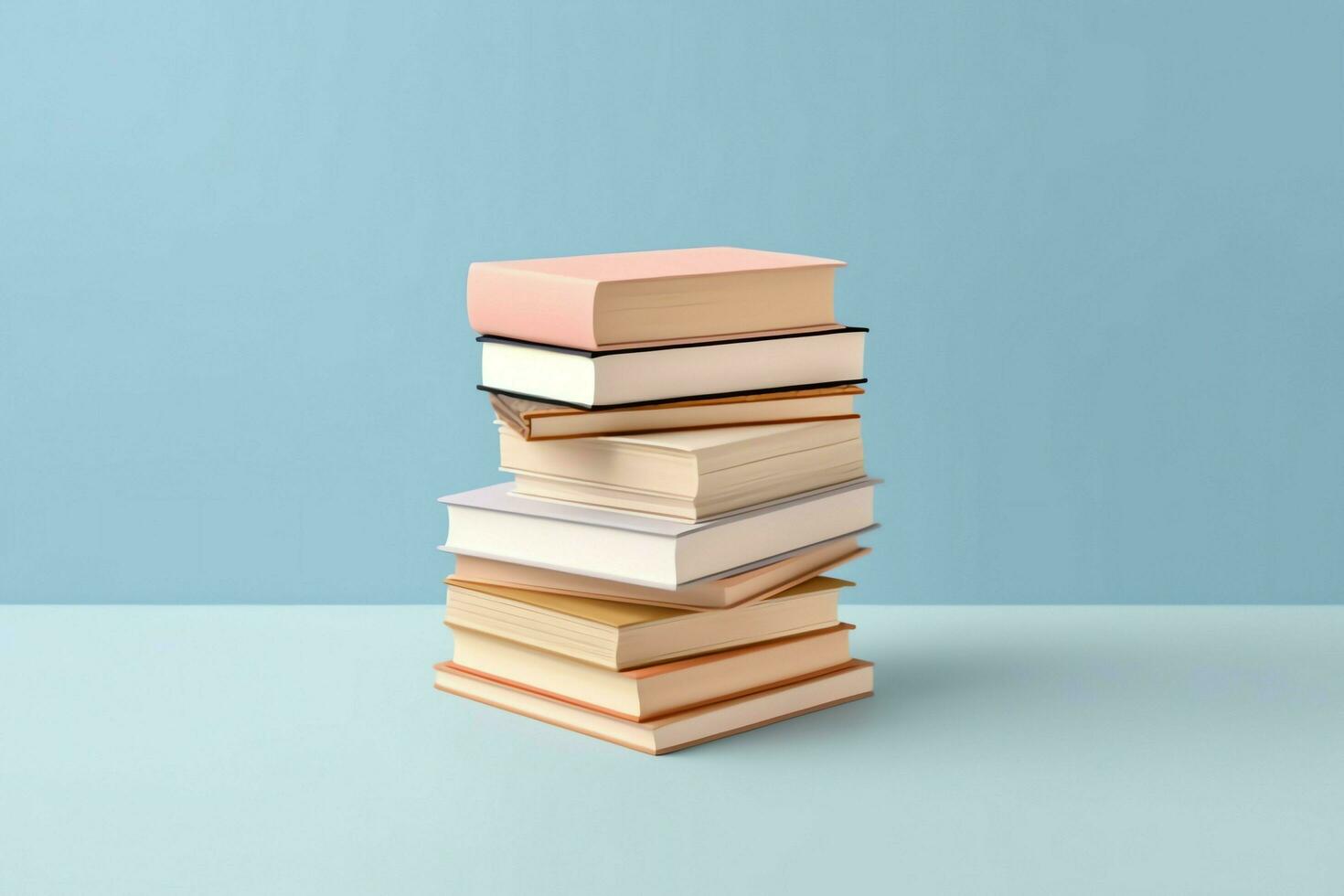 A book pile close up on a table. Front view pile book. For festival of world book day, national book day or national education day. Stack of colorful books on white background by AI Generated photo