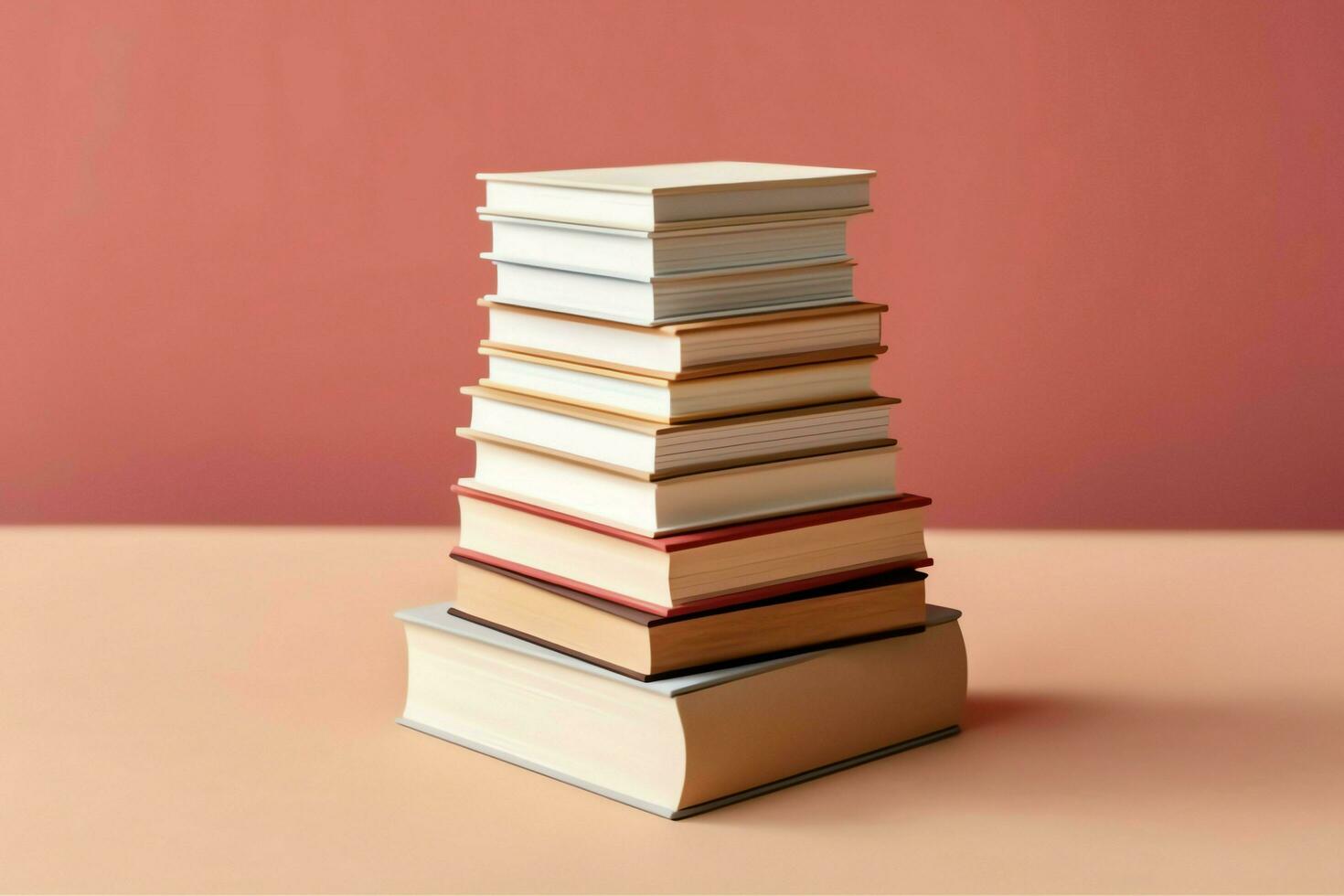 A book pile close up on a table. Front view pile book. For festival of world book day, national book day or national education day. Stack of colorful books on white background by AI Generated photo