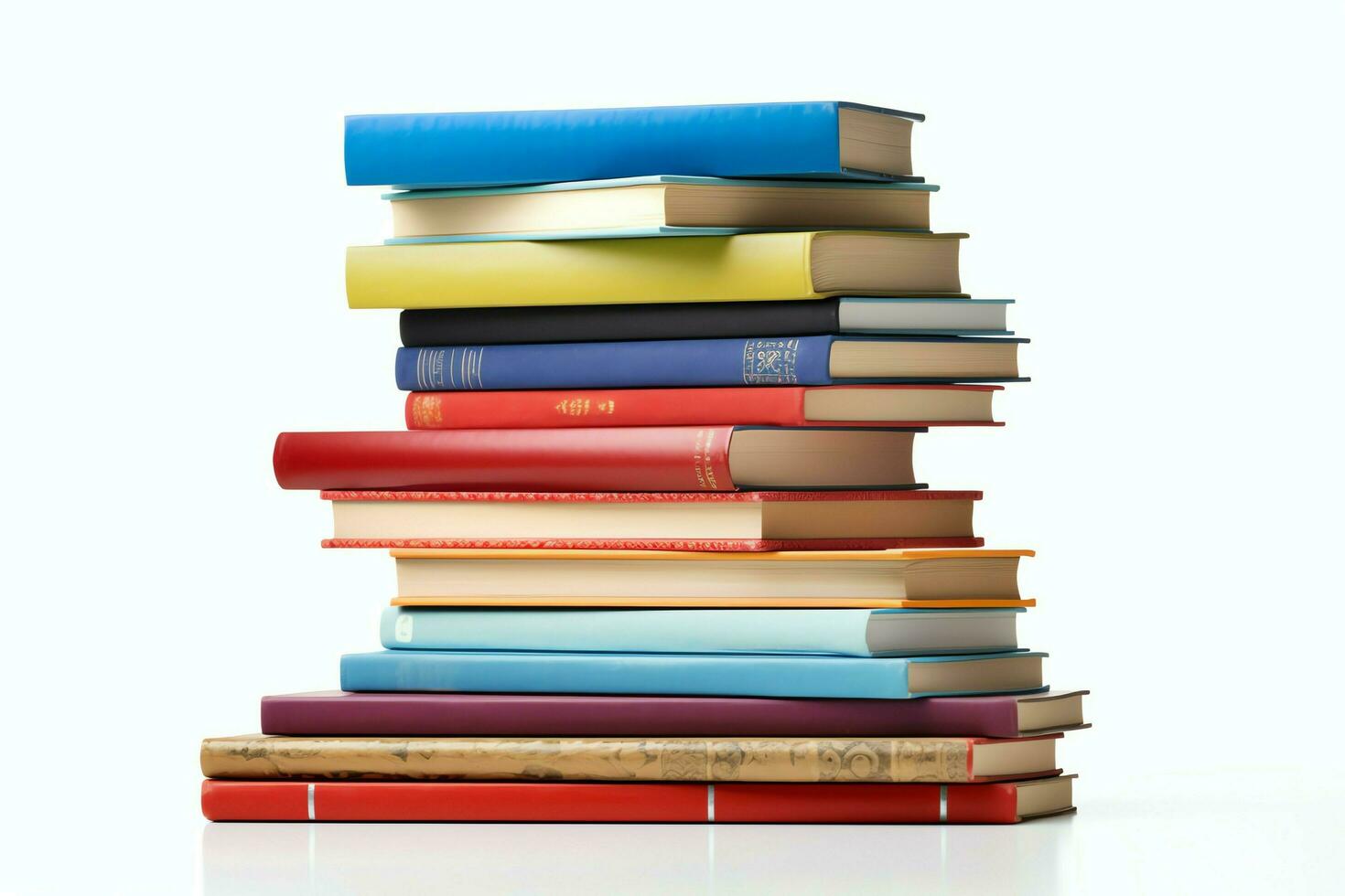 A book pile close up on a table. Front view pile book. For festival of world book day, national book day or national education day. Stack of colorful books on white background by AI Generated photo